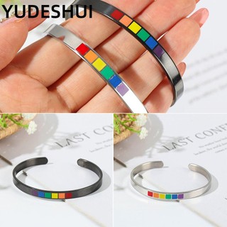 YUDESHUI Vòng tay màu cầu vồng phong cách LGBT làm từ thép không gỉ thời trang cho nam và nữ