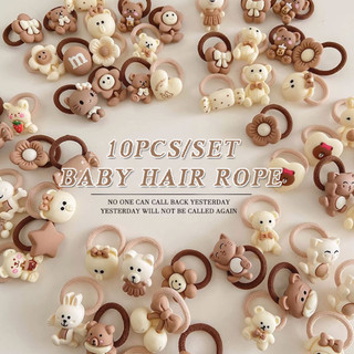 Set 10 dây cột tóc co giãn hình gấu / thỏ mini dễ thương cho bé gái