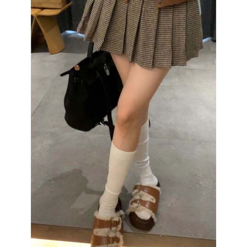 Tất bắp chân nữ Micro-Pressed Slimmer Look Phiên bản Hàn Quốc ins Hợp thời trang Đen Trắng Mùa xuân 