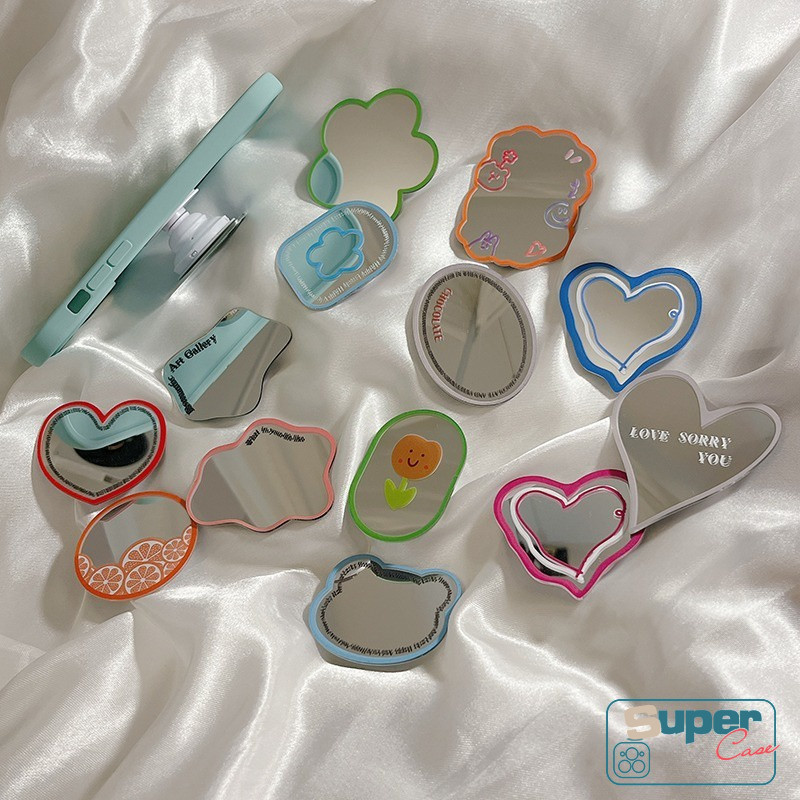 Giá Đỡ Điện Thoại Có Gương Trang Điểm Gấp Gọn Hình Hoa tulip Trái Tim Đáng Yêu Thời Trang Hàn Quốc