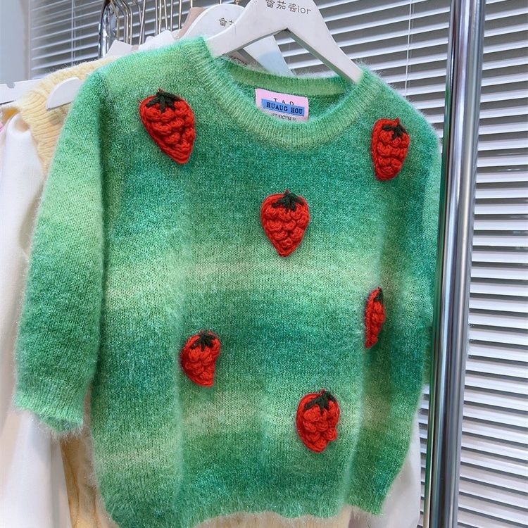 Áo sweater Dệt Kim Họa Tiết Dâu Tây Ba Chiều Ngọt Ngào Cao Cấp Thời Trang Xuân Thu Cho Phụ Nữ Trung Niên g