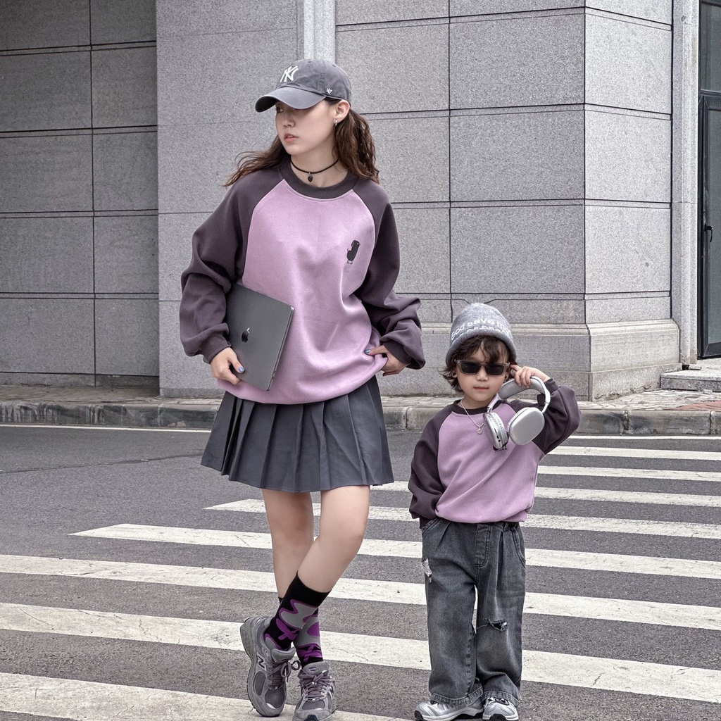 Maionini Bộ Áo sweater Cổ Tròn Màu Tím Phong Cách Nhật Hàn Thời Trang Mùa Thu Cho Gia Đình