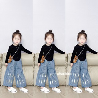 SET BỘ ÁO THUN DÀI TAY KÈM QUẦN JEAN ỐNG SUÔNG CHO BÉ GÁI SIZE10-30KG(BOVS)