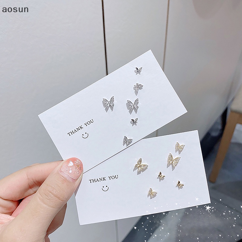 Aosun set 6 Khuyên Tai Hình Bướm Đính Đá zircon Đơn Giản Cho Nữ