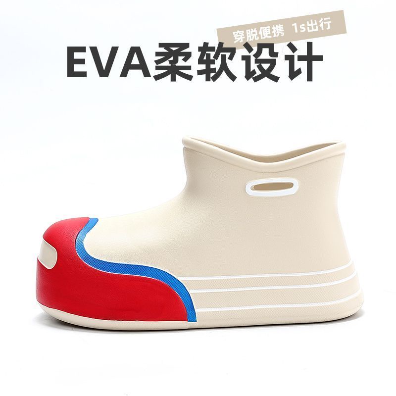 Giày mưa thời trang nữ, bên ngoài mang giày mưa ống trung bình, đế dày nhẹ không thấm nước cao su, chống trượt giày ngắn, giày nước nữ