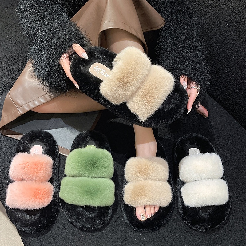 Dép cotton Giả Lông Thỏ Dày Dặn Giữ Ấm Mùa Đông Mẫu Mới 2023 Kích Thước Lớn Cho Phụ Nữ Mang Thai