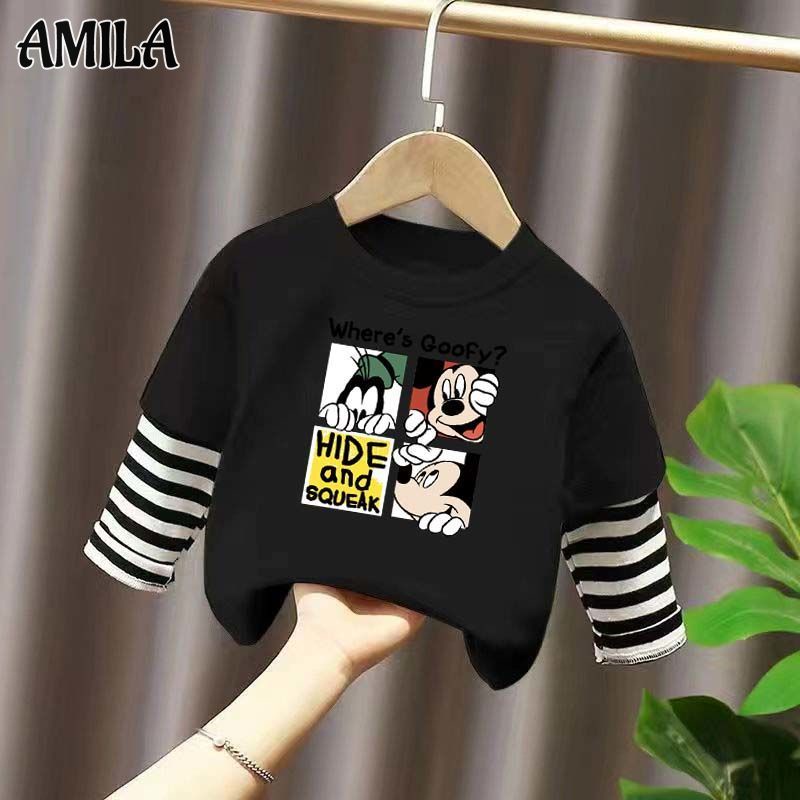 Áo Thun Tay Dài Giả Hai Lớp Thời Trang Mùa Thu Cho Bé