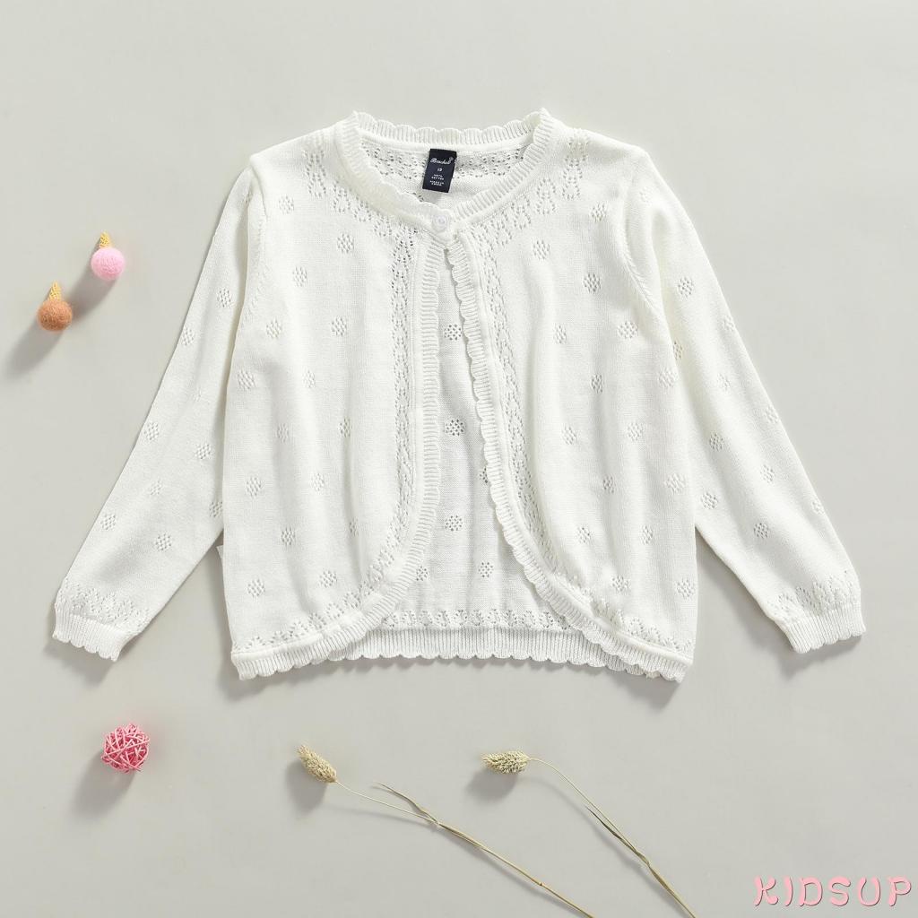 Áo Khoác cardigan Dệt Kim Tay Dài Cổ Tròn Cài Nút Dễ Thương Cho Bé Gái 1 Tuổi