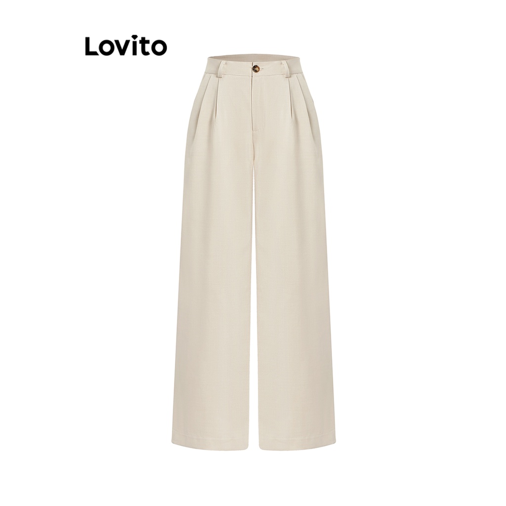 Bộ quần dài Lovito phối nút túi trước màu trơn thường ngày cho nữ L62ED118