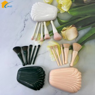 Bộ cọ trang điểm mini lông mềm kèm gương màu hồng