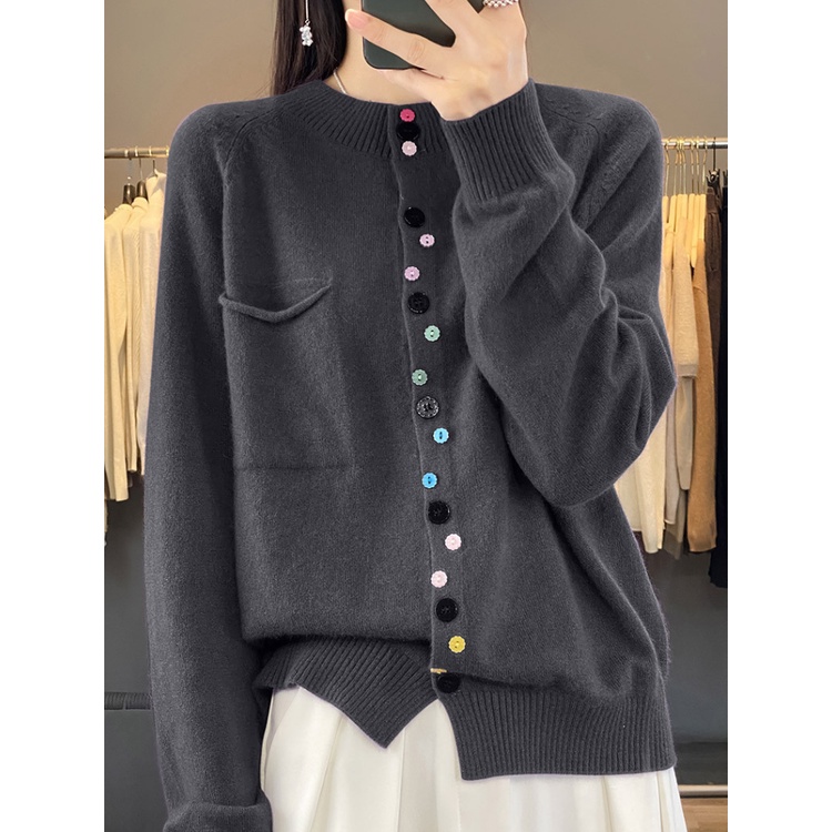 Áo Khoác cardigan Dệt Kim Tay Dài Dáng Rộng Mềm Mại Màu Trơn Cài Nút Thời Trang Mùa Thu Cho Nữ