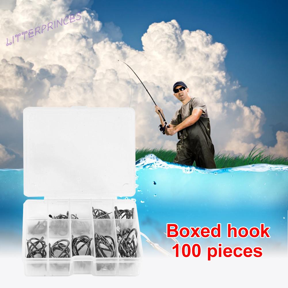 Hộp 100 Lưỡi Câu Cá Màu Đen Bằng Thép