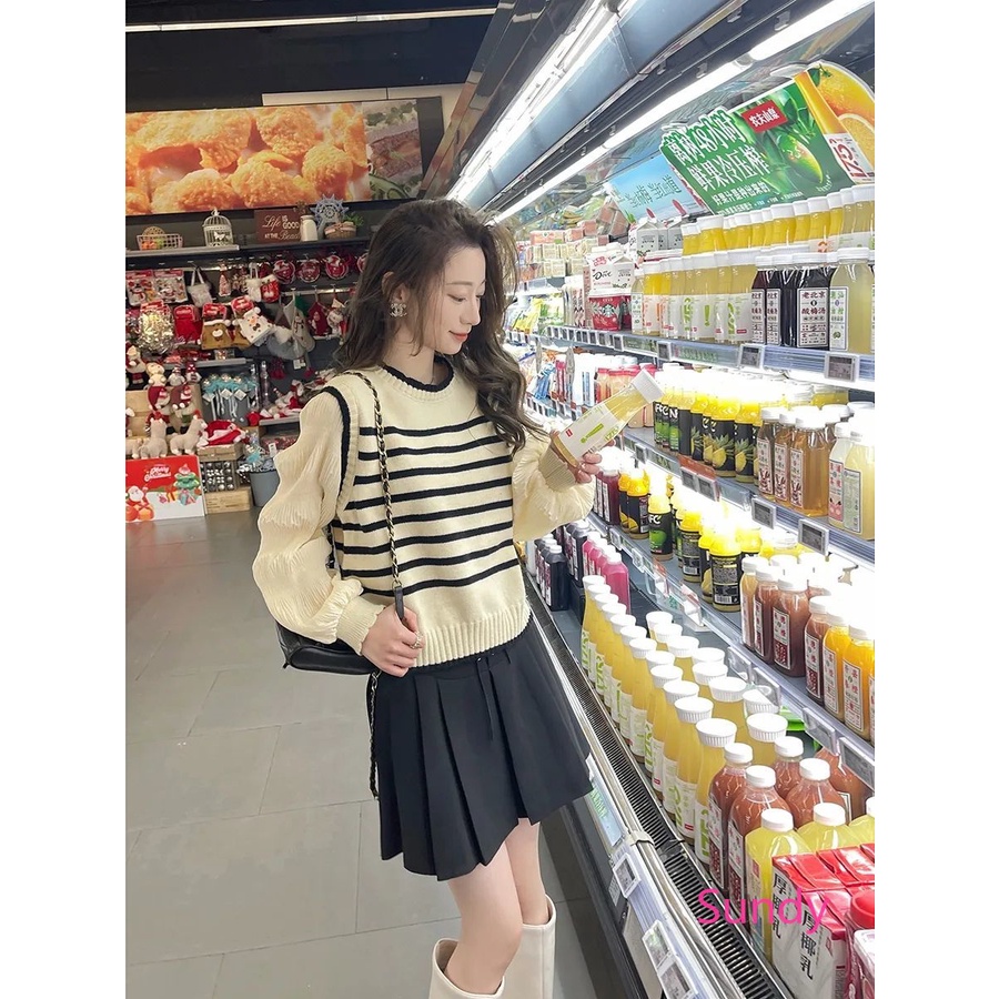 Áo sweater Dệt Kim Kẻ Sọc Kiểu Pháp Thời Trang Mùa Thu Cho Nữ