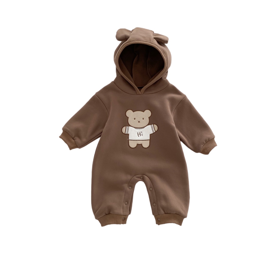 Bộ Áo Liền Quần Tay Dài Thêu Hình Gấu Dễ Thương Thời Trang Mùa Thu Cho Bé Sơ Sinh Từ 0-2 Tuổi