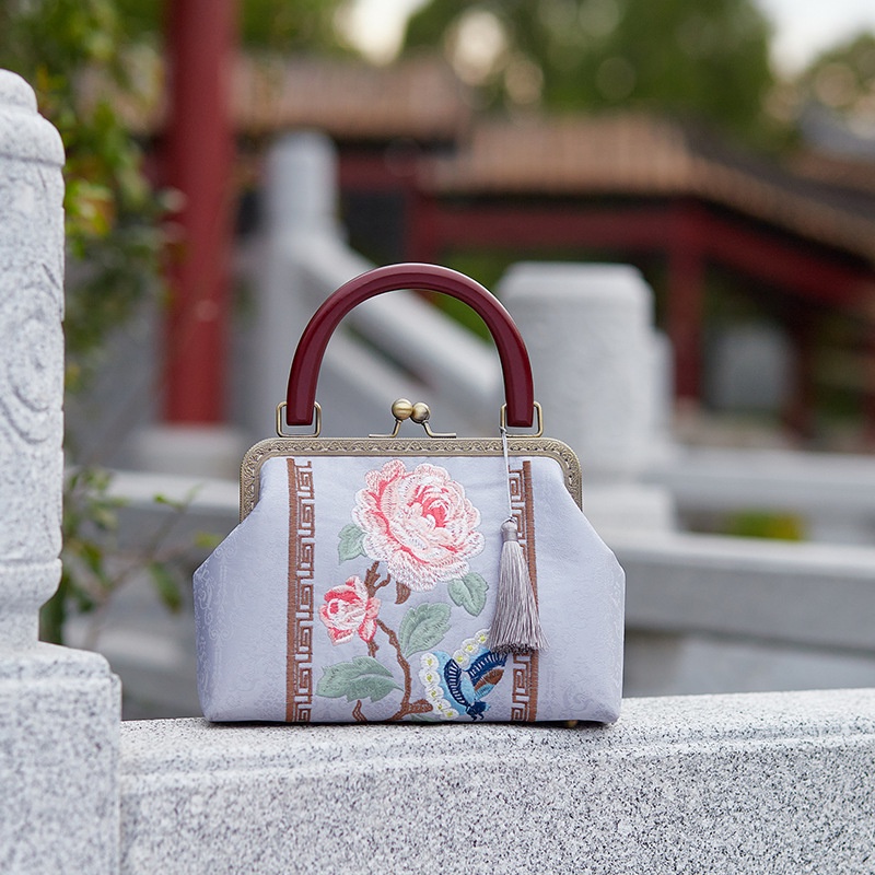 Túi hoa,thêu Tua rua,túi xách size lớn,26cm,túi mặc áo dài