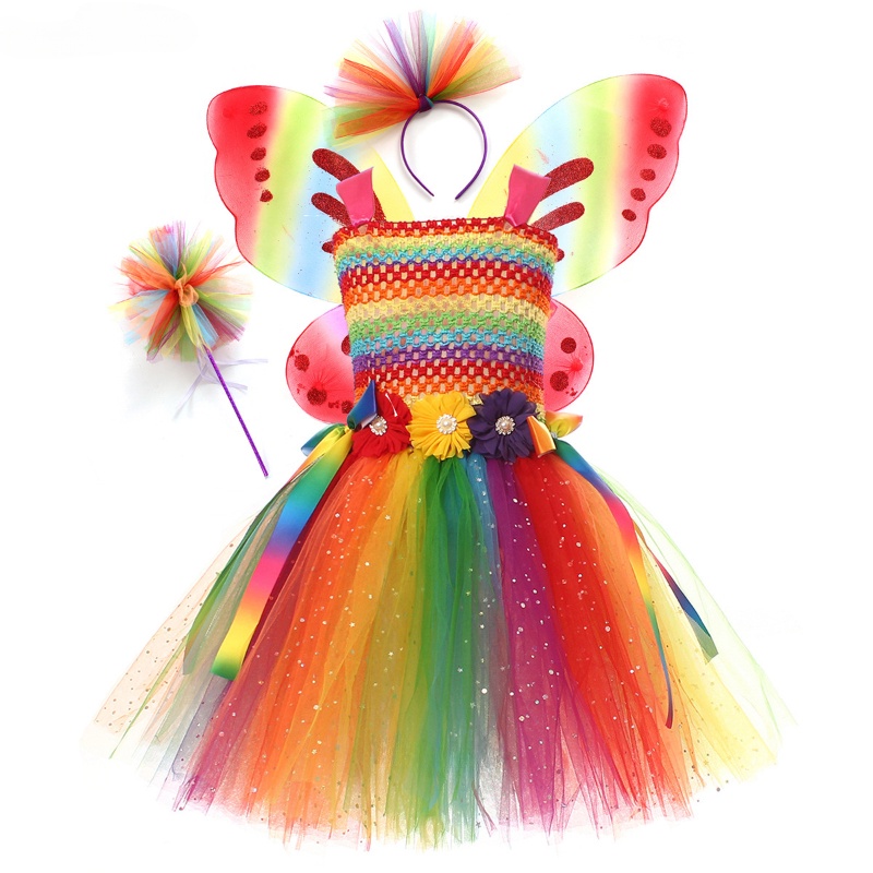 Đầm Công Chúa Cánh Bướm Màu pastel Hóa Trang halloween 2023 Cho Bé Gái