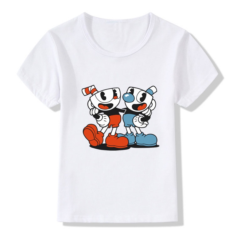 Áo Thun Tay Ngắn Màu Trắng In Họa Tiết Hoạt Hình cuphead Dễ Thương Thời Trang Mùa Hè Cho Bé Trai Và Gái