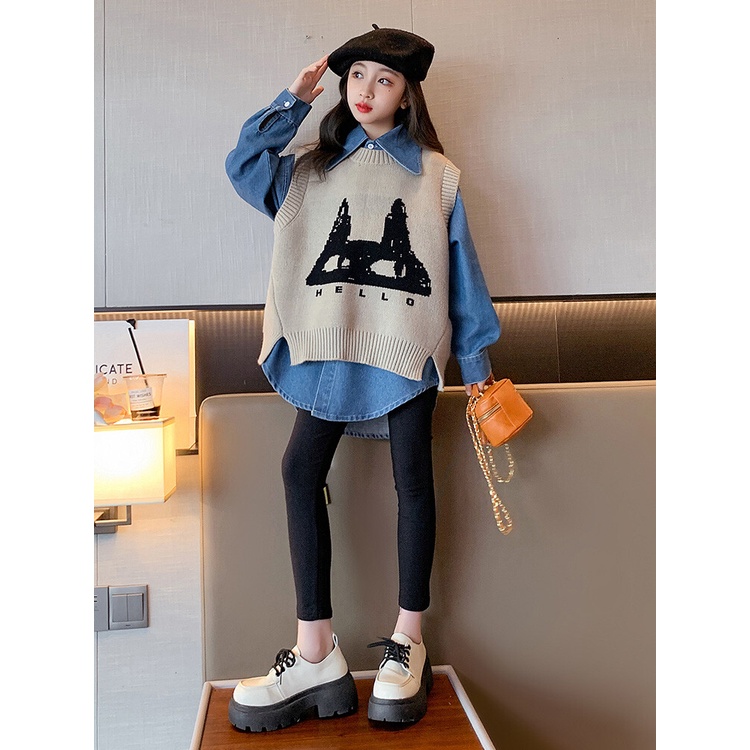 Áo sweater Dệt Kim Không Tay Phong Cách Thời Trang Xuân Thu 2023 Mới Dành Cho Bé Gái