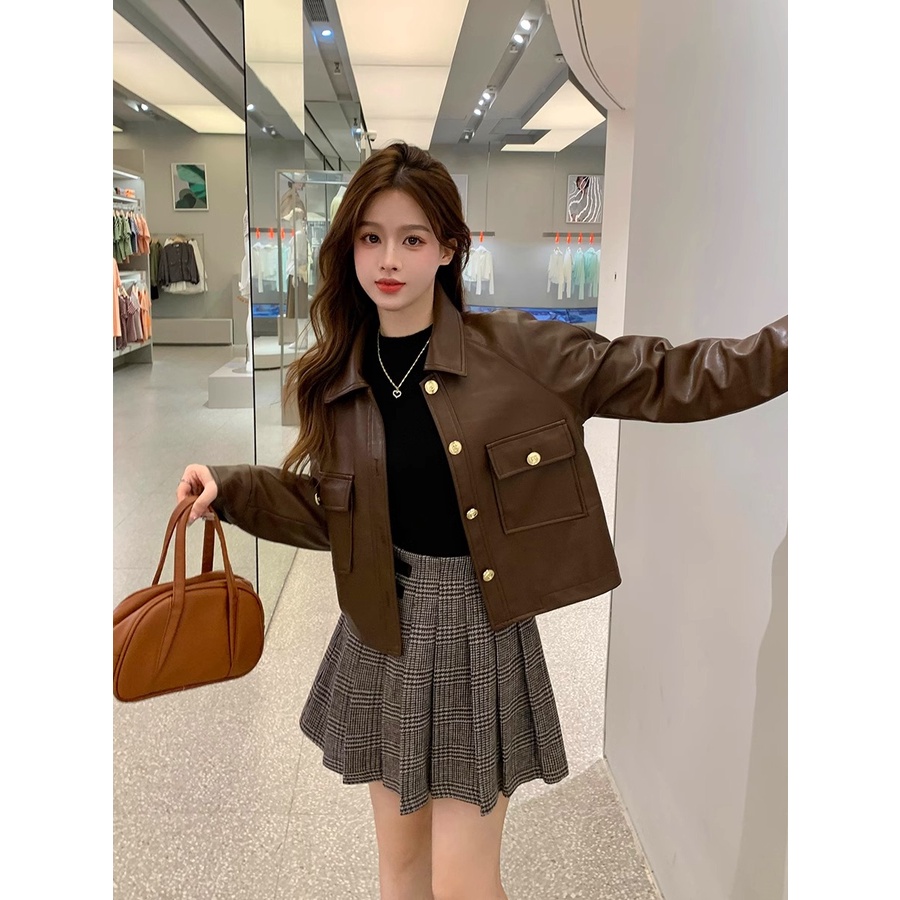 Áo Khoác Da Tay Dài Dáng Rộng Phong Cách retro Đường Phố Thời Trang Mùa Thu 2023 Dành Cho Nữ