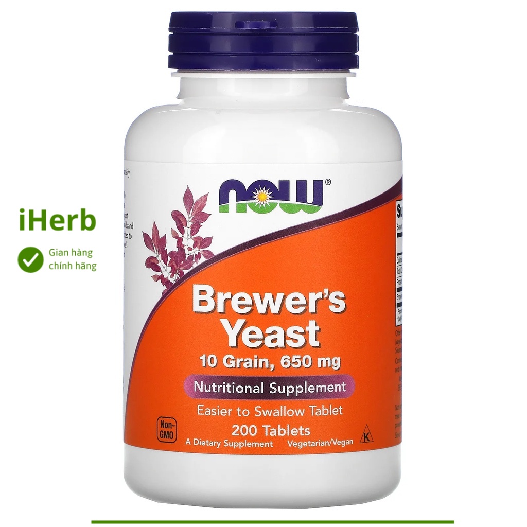 Viên uống men bia Brewer's Yeast NOW Foods bổ sung protein tự nhiên và một số Vitamin B (200 viên) - iHerb Việt Nam