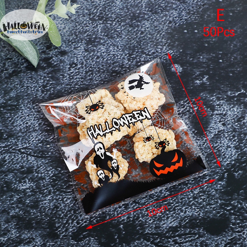 Set 50 Túi Đựng Kẹo / Bánh Quy Có Khóa Kéo Trang Trí Tiệc halloween trtr