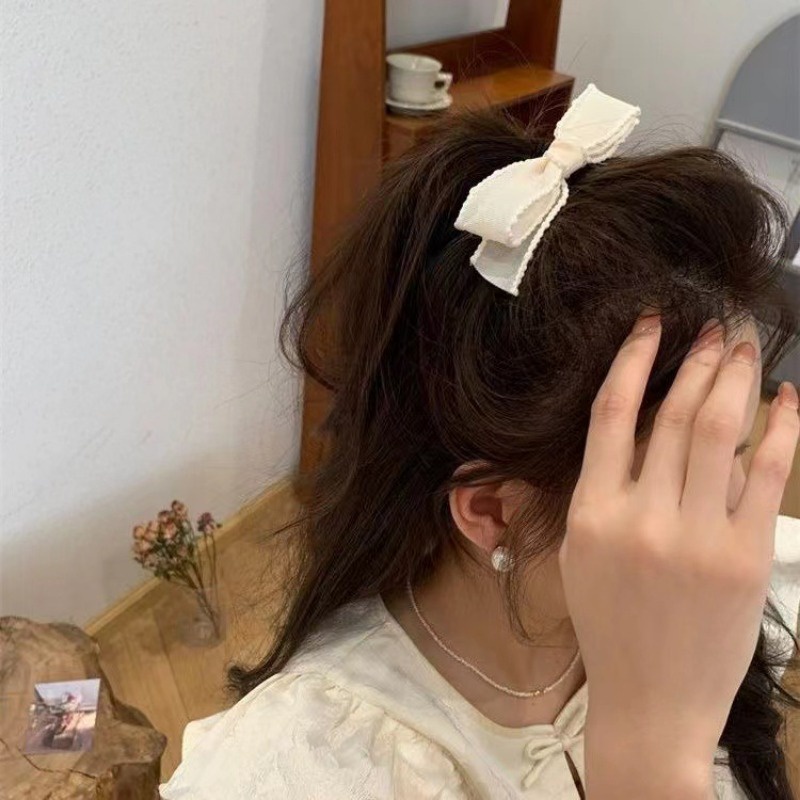 Kẹp Tóc Hình Nơ Phối Lưới Đính Nơ Ruy Băng Đơn Giản Thời Trang Phong Cách Hàn Quốc Cho Nữ