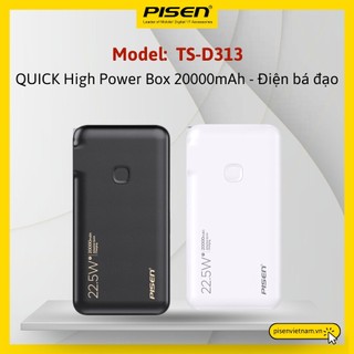 Sạc dự phòng PISEN kèm chân cắm, kèm cáp sạc C/L, sạc nhanh  22.5w, 20000mAh, TS-D313 - Hàng chính hãng