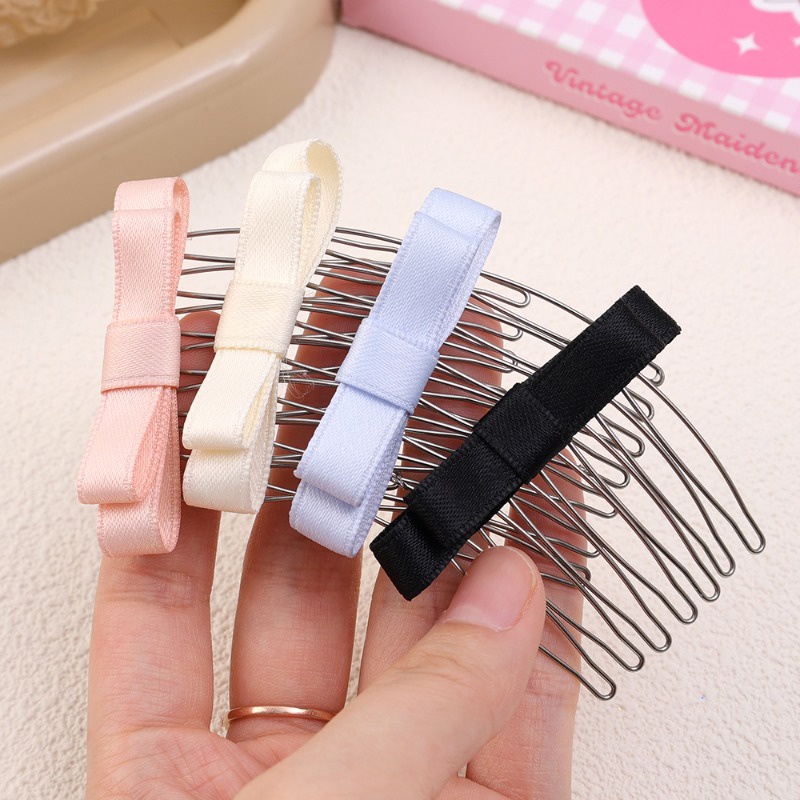 Thời Trang Lược Kẹp Tóc Xoăn Tàng Hình Màu Trơn Đính Nơ Dễ Thương Cho Bé Gái