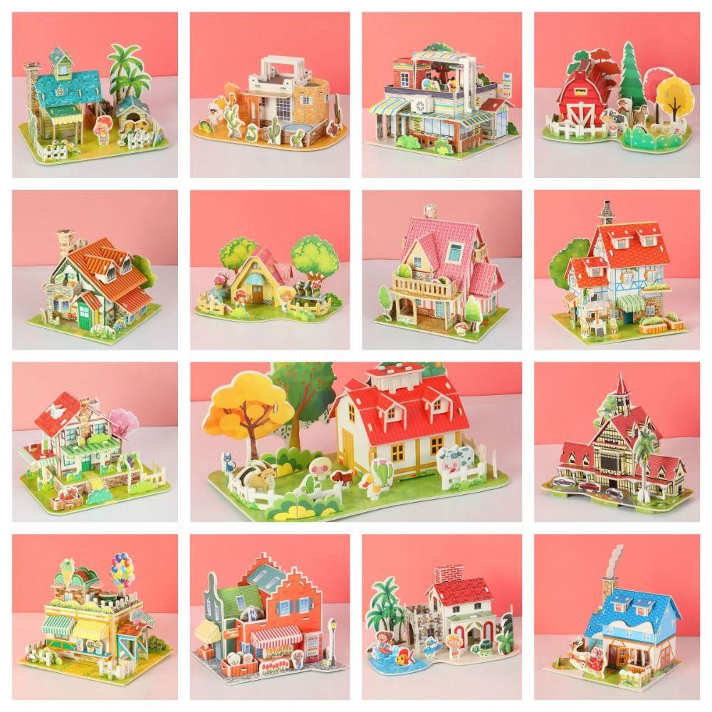 Bộ Đồ Chơi Xếp Hình Ngôi Nhà 3d Bằng Giấy diy Thẻ Giấy Thú Vị Cho Bé