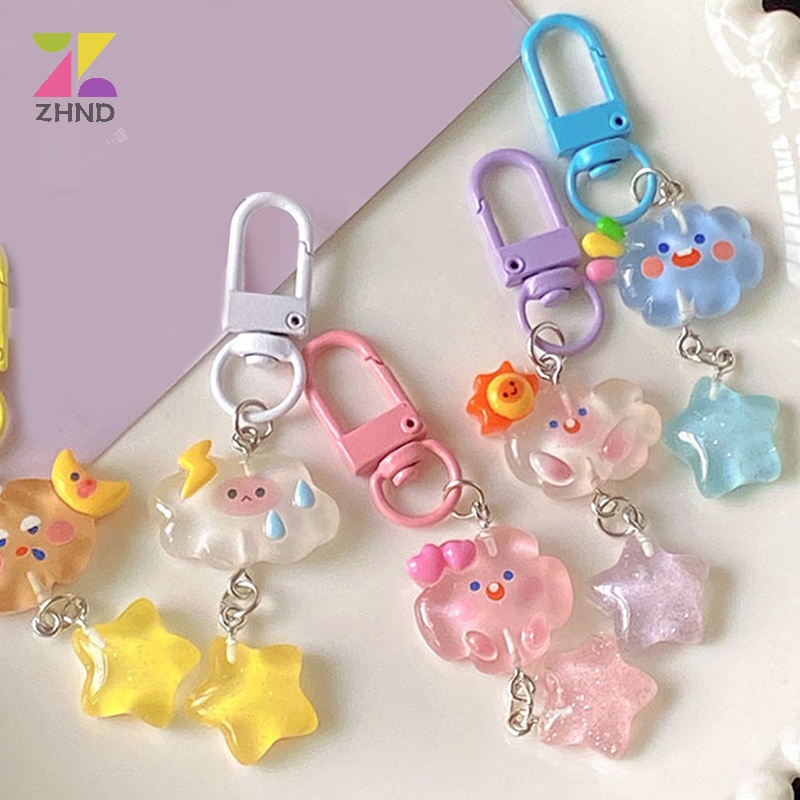 Zhuzhengde Móc Chìa Khóa Hình Đám Mây Ngôi Sao Năm Cánh Hoạt Hình Dễ Thương Trang Trí Cho Bé Gái