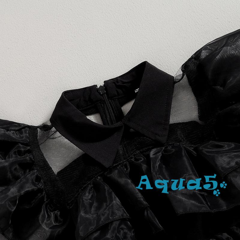 Aqua-đầm Xòe Chữ a Màu Đen Cổ Bẻ Tay Phồng Hóa Trang halloween Cho Bé Gái