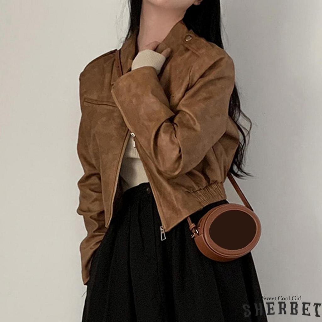 Áo Khoác Giả Da Phối Khóa Kéo Màu Trơn laa8-Sành Điệu Cho Nữ