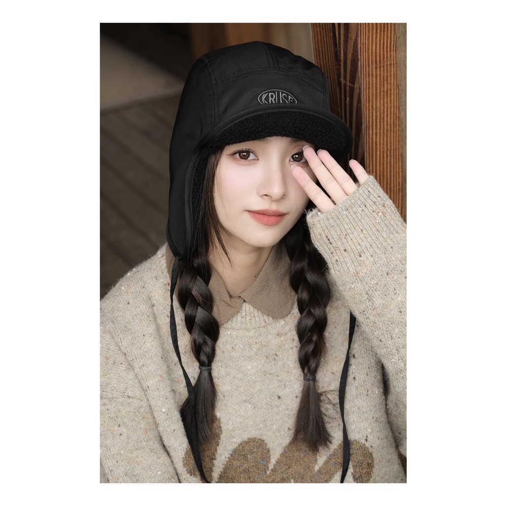 Mũ Phi Công Vải Nhung Thêu Chữ Phong Cách Đường Phố Hàn Quốc Thời Trang Mùa Đông