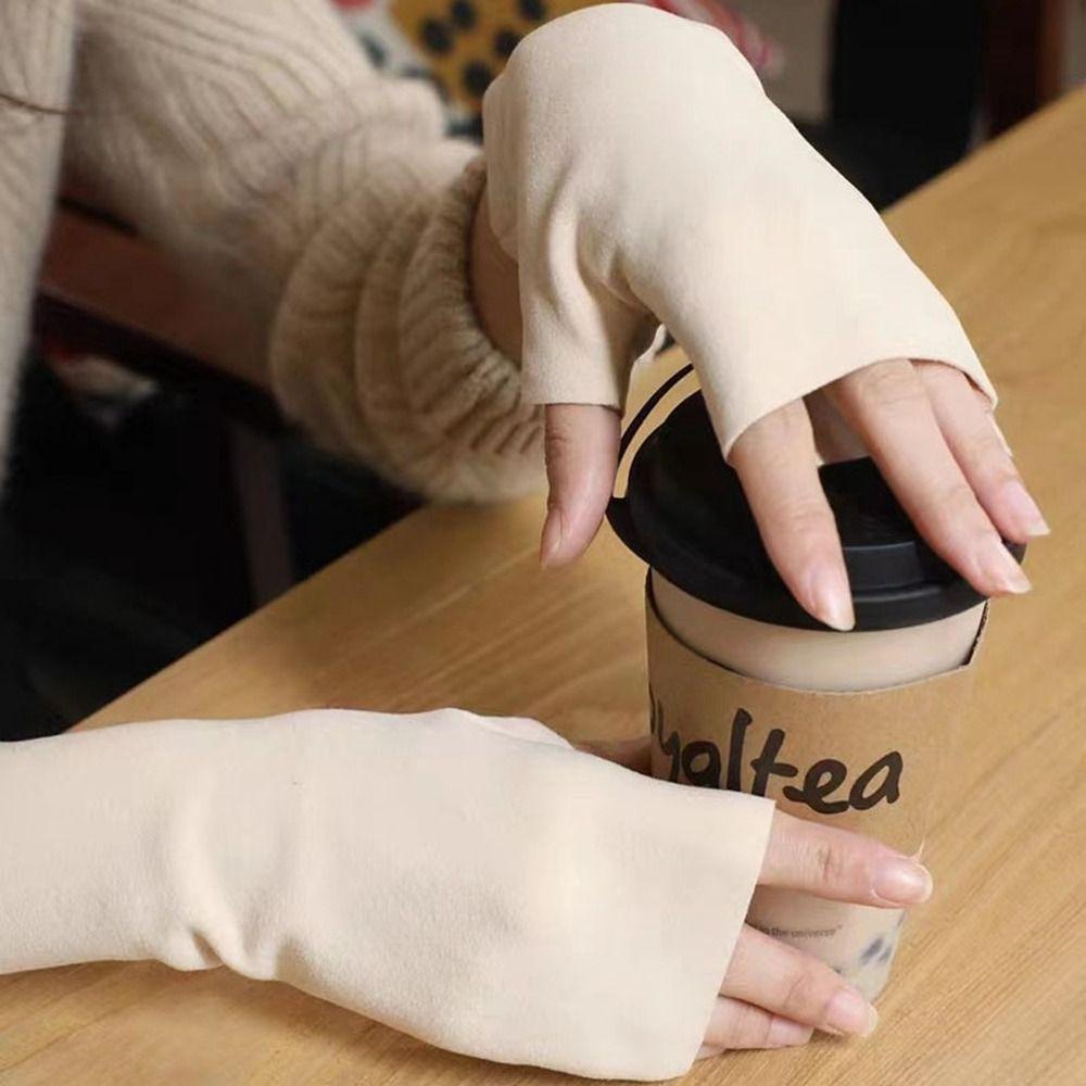 Găng Tay Nửa Ngón Vải Nhung Ấm Áp Thời Trang Hàn Quốc