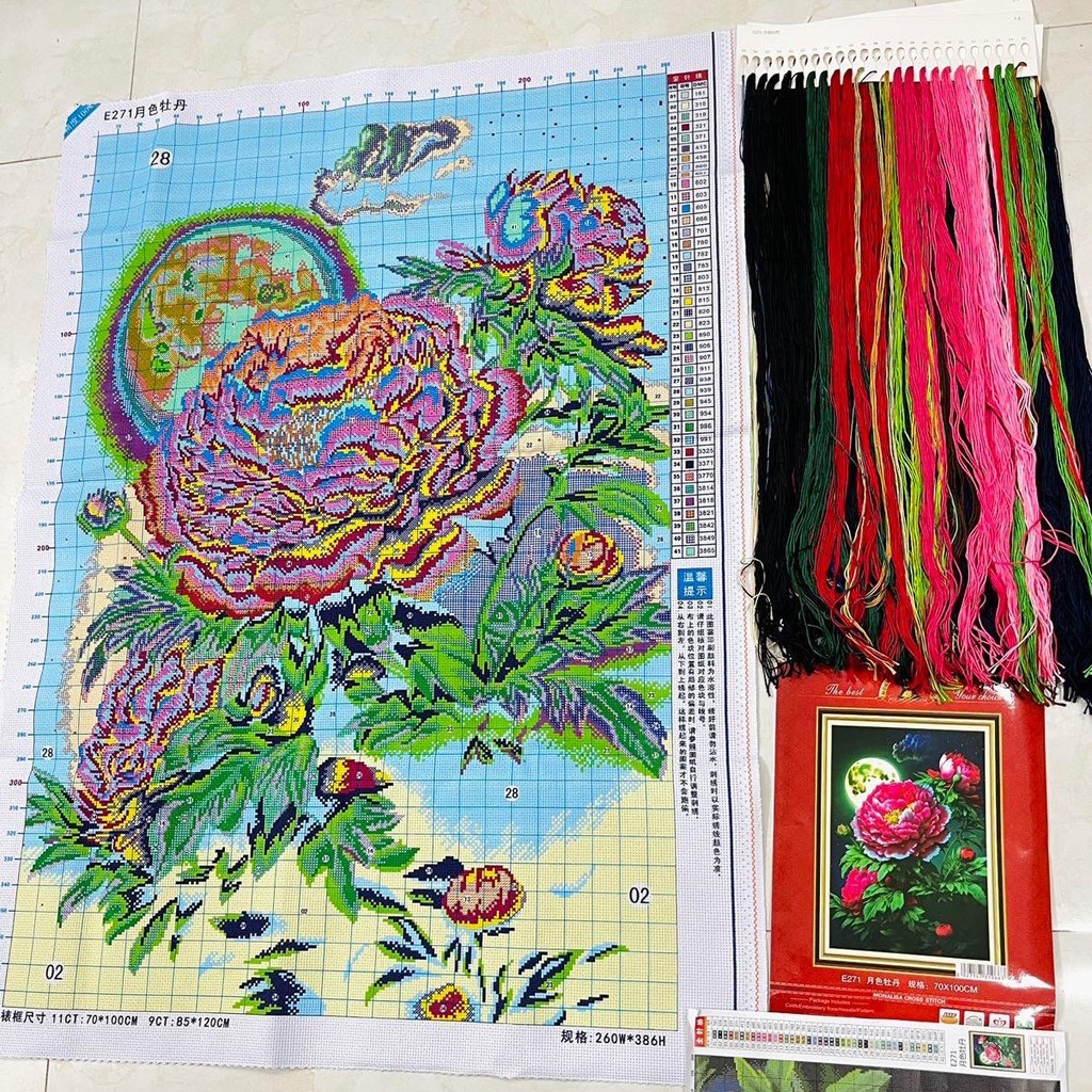 Tranh Thêu Hoa Mẫu Đơn  Thêu Kín E271