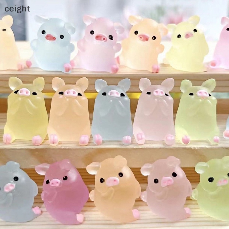 Set 1 / 5 Mô Hình Chú Heo Dạ Quang mini Bằng Nhựa resin Trang Trí Bảng Điều Khiển Xe Hơi diy vn