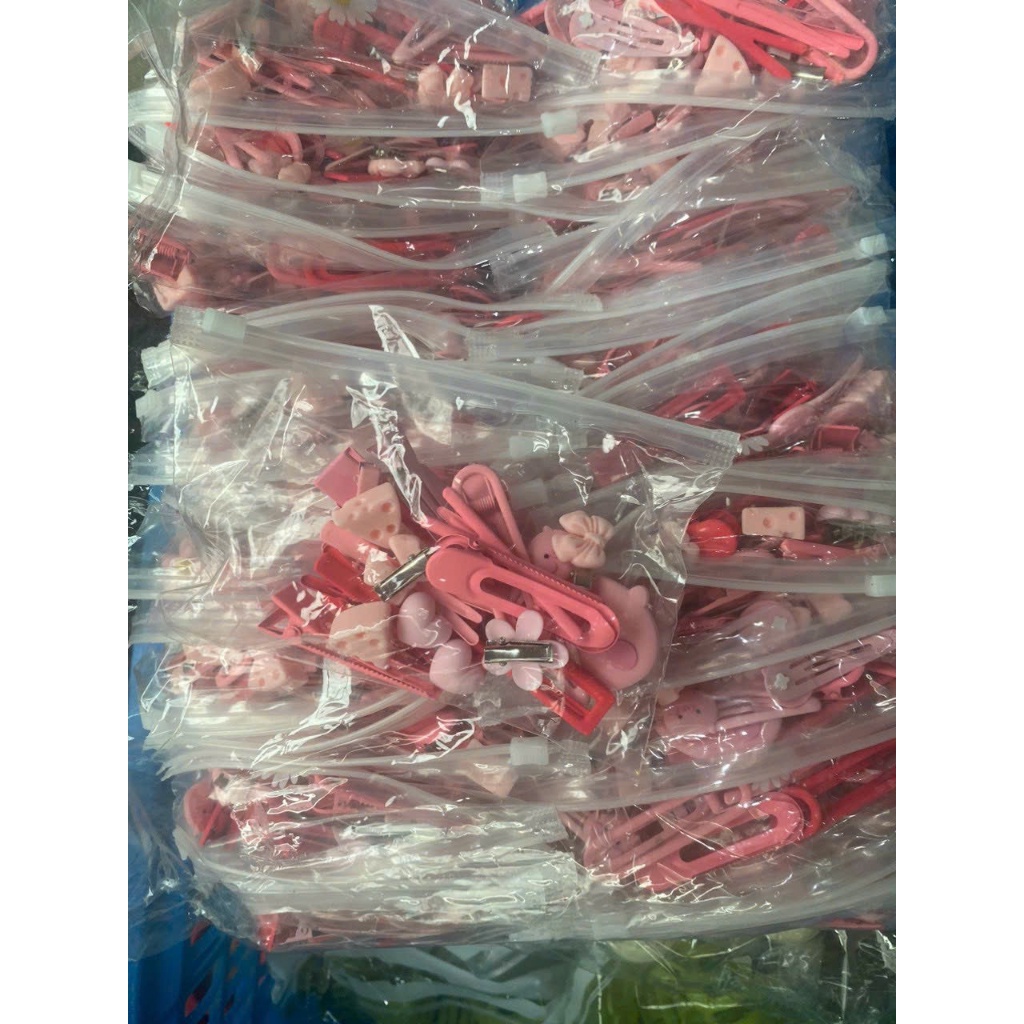 Set kẹp tóc Lợn Hồng 19 MÓN KẸP TÓC TONE HỒNG CƯNG XỈU kèm túi zip