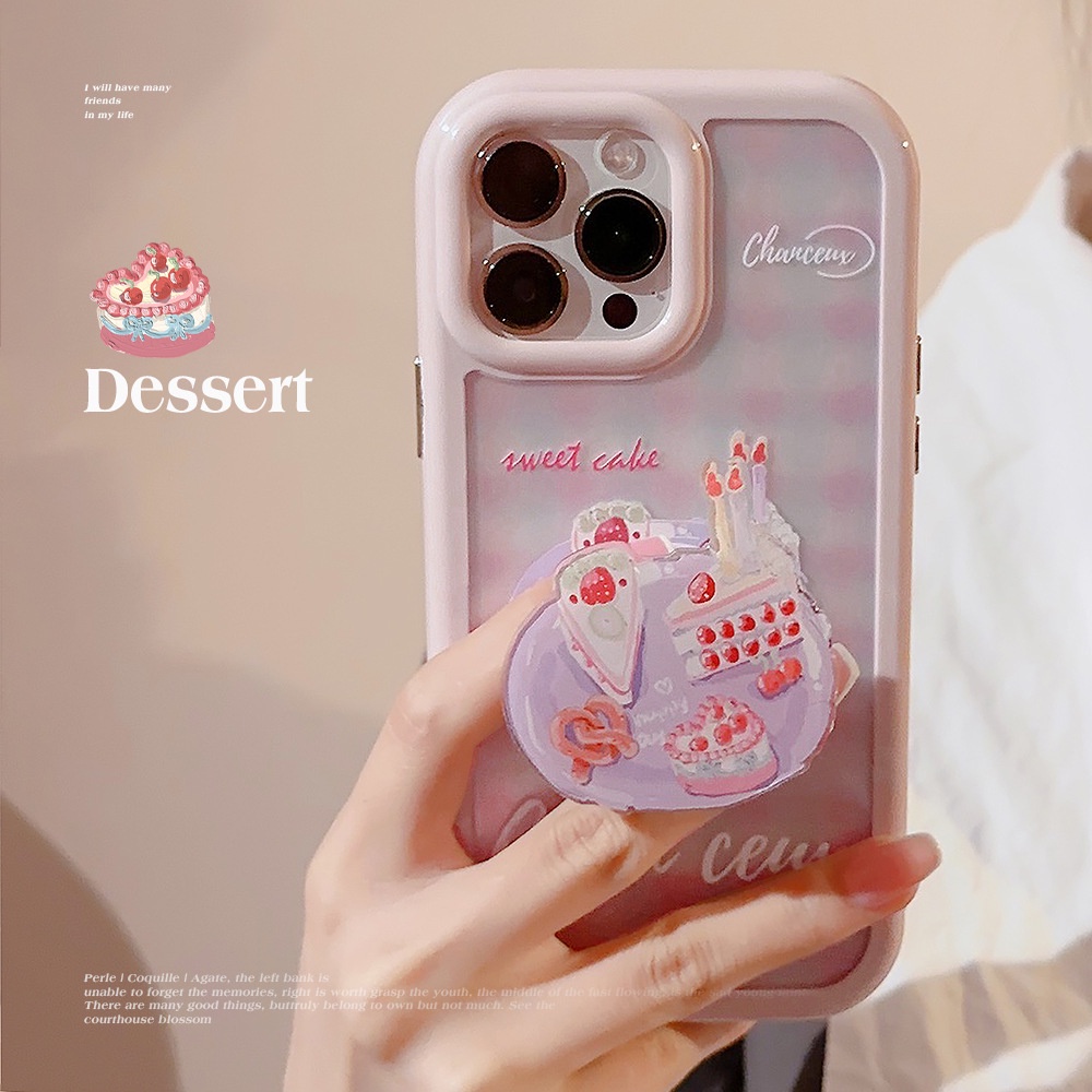 Ôp Điện Thoại tpu Silicon Cứng In Hình Bánh Hồng Có Giá Đỡ Cho iphone 11 12 13 14 15 pro max plus x xr xs max