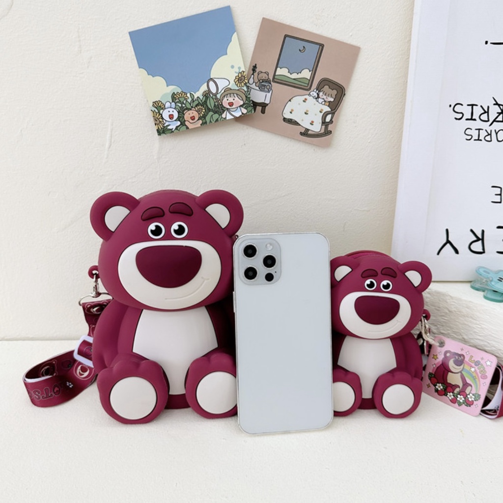 TúiĐeo Đeo Chéo Silicon Hình Gấu Dâu Lotso Thời Trang Dễ Thương