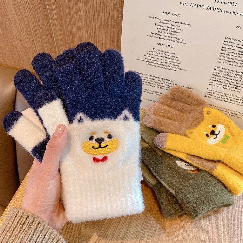 Hoạt Hình Găng Tay Len Lông Xù Dày Dặn Giữ Ấm Có Thể Chạm Màn Hình Cảm Ứng Thời Trang Thu Đông Dành Cho Nữ