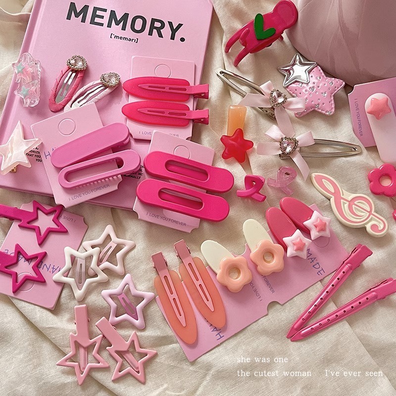 Bộ Kẹp Tóc dopamine y2k Màu Hồng Thời Trang Cho Bé Gái