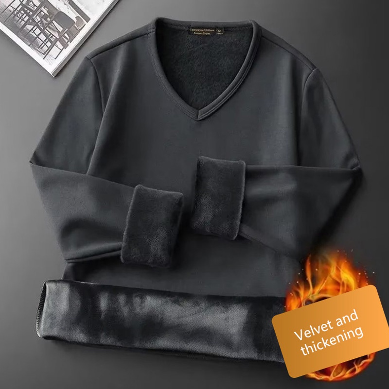 Áo Thun Tay Dài Cổ Tròn Vải Nhung Dày Ấm Áp Chất Lượng Cao Cho Nam