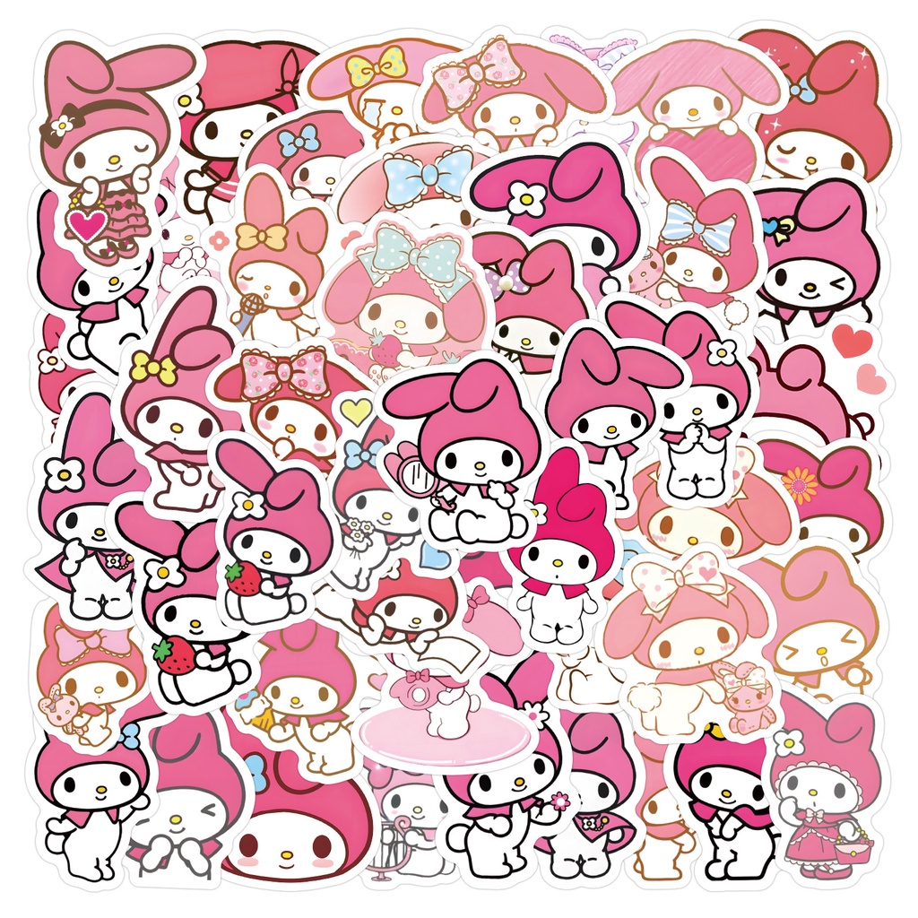 Bộ 60 Miếng Dán Trang Trí Mũ Bảo Hiểm / Bút Chì Họa Tiết Hoạt Hình sanrio melody Dễ Thương