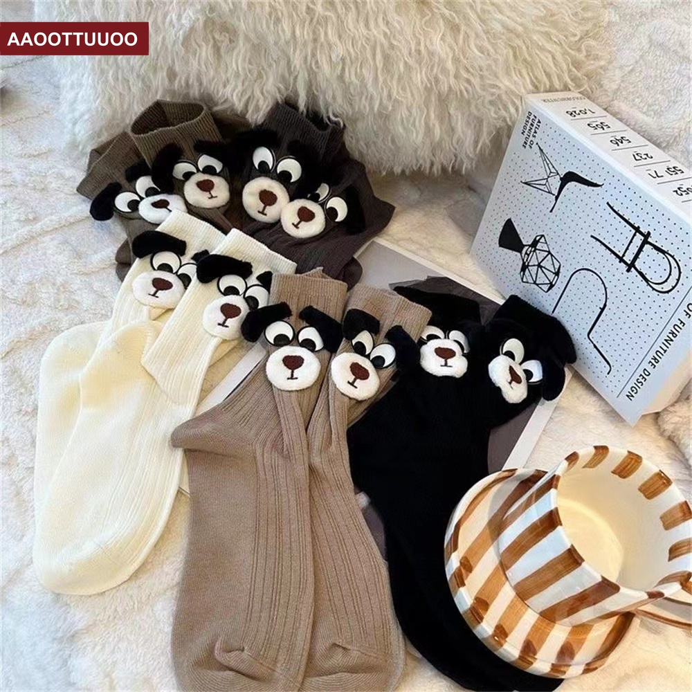 Dễ Thương Vớ Dài Trung Bình Họa Tiết Hoạt Hình Chú Chó Tai To Thời Trang Mùa Thu Cá Tính Cho Nữ