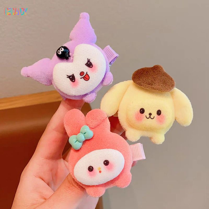 Ice🍓SANRIO Dễ Thương Kẹp Tóc Lông Xù Kiểu Hoạt Hình Đáng Yêu Cho Nữ Kiểu Hàn Quốc