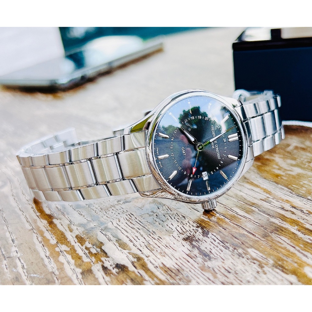 Đồng hồ chính hãng nam Frederique Constant Classic Quartz GMT 40mm FC-252DGS5B6B - Kính Sapphire Chính Hãng