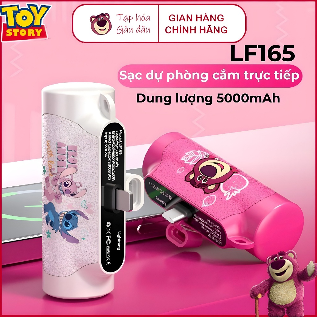 Sạc dự phòng mini Gấu Dâu LF165 không dây cắm trực tiếp pin 5000mah sạc nhanh 20w
