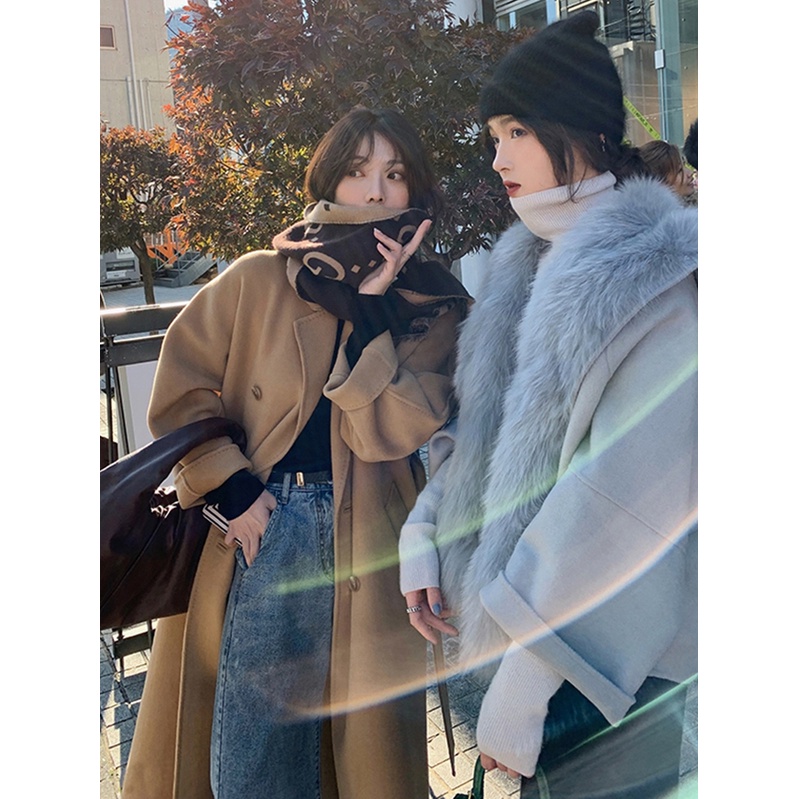 TINGYAXIU Áo Khoác Len Dáng Dài Thời Trang Thu Đông Cho Nữ