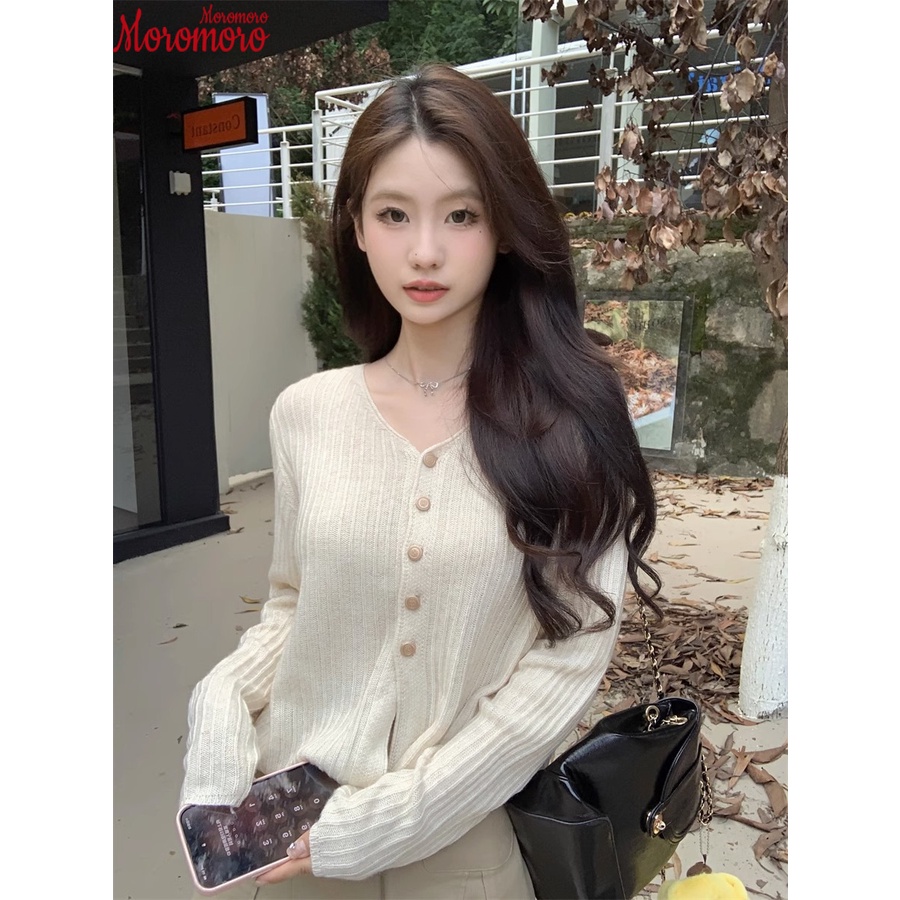 Moromoro Áo Len nữ áo khoác cardigan Đơn giản Thời trang Vintage Thể thao WMY2393F3V 41Z231008