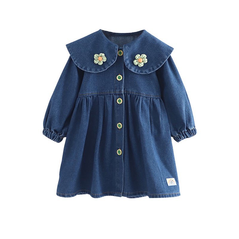 Đầm denim Tay Dài In Hình snoopy Phong Cách Hàn Quốc Thời Trang Xuân Thu Cho Bé Gái